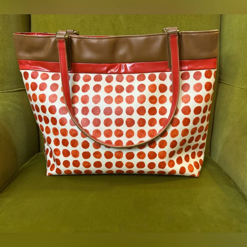 Coach Orange Polka Dot Coated Canvas Tote - Picture 3 of 11